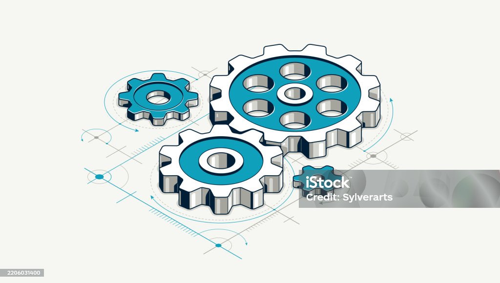 Engineer Cogs Mechanical Engineering Concept Gears And Cogs With Project Drawing ...