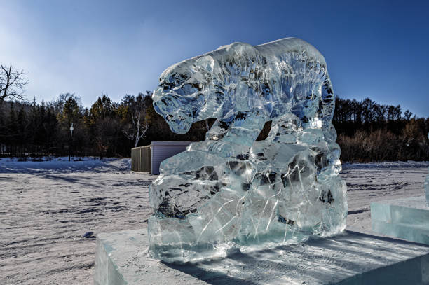 Blue ice sculptures in Jingyuetan Park, Changchun, China, January 11, 2025.