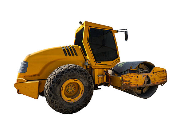 istock Heavy construction equipment, road roller on white background, construction works 2206033109