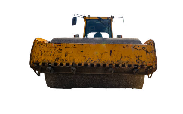 istock Heavy construction equipment, road roller on white background, construction works 2206033119