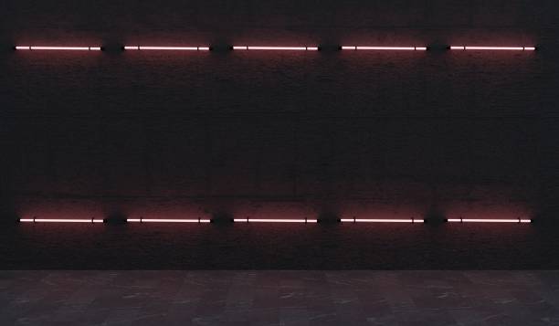 istock Neon light frame in concrete wall room, empty background for products, 3D illustration 2206035266