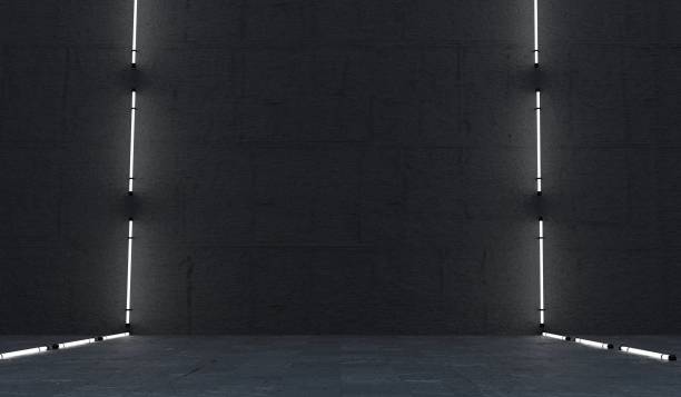 istock Neon light frame in concrete wall room, empty background for products, 3D illustration 2206035267