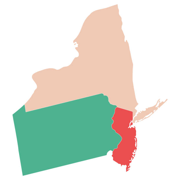 istock American region of Mid Atlantic region.  Mid Atlantic, or Middle Atlantic states each state with multicolor. 2206040363