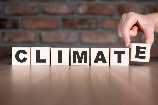 istock Climate word with wooden blocks on table 2206042343