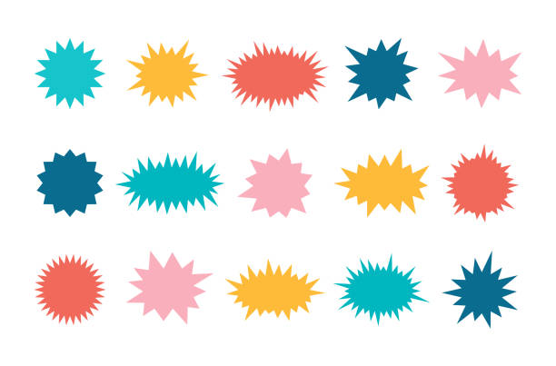 stockillustraties, clipart, cartoons en iconen met starburst stickers - gebarsten
