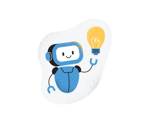 bildbanksillustrationer, clip art samt tecknat material och ikoner med an ai assistant helps to create new ideas. creativity, innovation, and brainstorming concept. a vector illustration on a white background. - robot