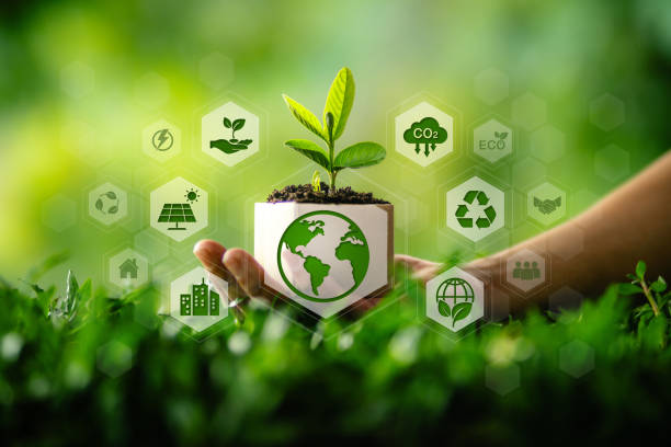 istock Environment and Ecology Concept. Tree in Box Background and Environment Icons. Earth Day. 2206055045