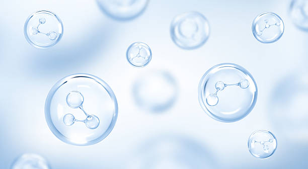 istock Molecule inside bubble on blue background. Collagen serum drops. Cosmetic essence. Concept skin care cosmetics solution. Vector illustration 2206056655