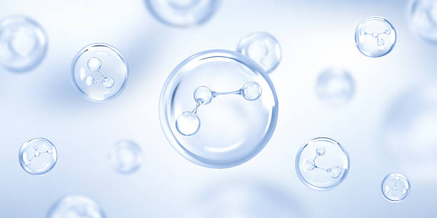 istock Molecule inside bubble on blue background. Collagen serum drops. Cosmetic essence. Concept skin care cosmetics solution. Vector illustration 2206056866