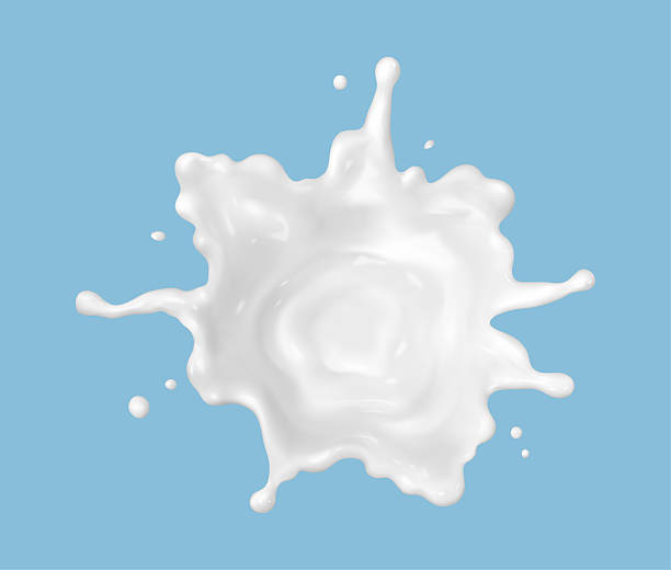 istock Milk splash isolated on blue background. Natural dairy product, yogurt or cream splash with flying drops. Realistic Vector illustration 2206057001
