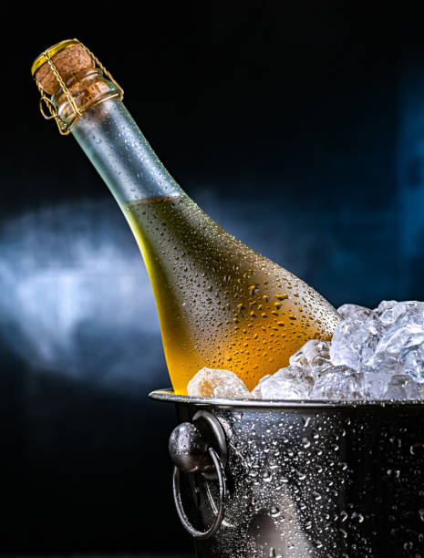 istock Bottle of sparkiling wine in bucket with crushed ice. 2206060956