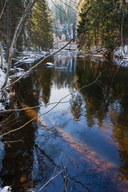 Scenic vwinter iew of East River in Arrowhead Provincial Park, Huntsville, Ontario, Canada