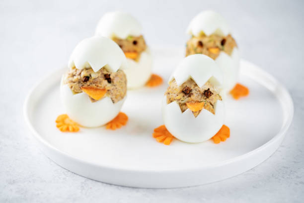 istock Canned Tuna deviled eggs in the form of chicken for holidays 2206067140