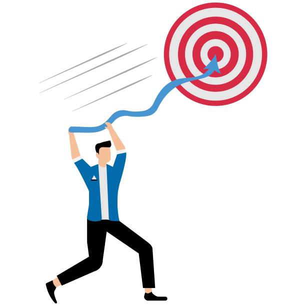 istock Achievement goal, businessman raises up arrow chart to target 2206075286