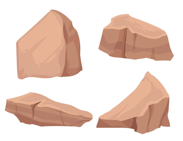 ilustrații de stoc cu set de ilustrație vectorială de pietre decorative de acvariu maro izolate pe fundal alb - stâncă