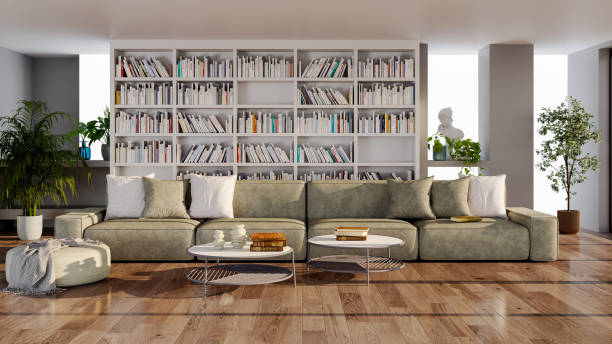 istock Large luxury modern bright interiors Living room mockup illustration 3D rendering image 2206102609