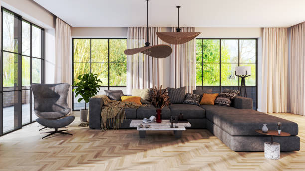 istock Large luxury modern bright interiors Living room mockup illustration 3D rendering image 2206103374