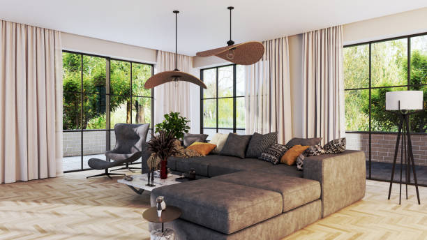 istock Large luxury modern bright interiors Living room mockup illustration 3D rendering image 2206103385