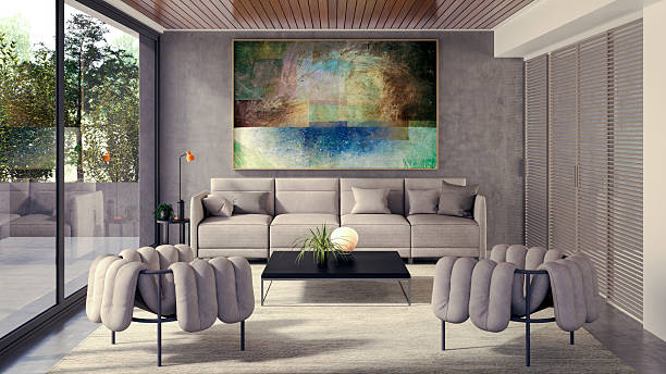 istock Large luxury modern bright interiors Living room mockup illustration 3D rendering image 2206103501
