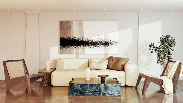istock Large luxury modern bright interiors Living room mockup illustration 3D rendering image 2206103526