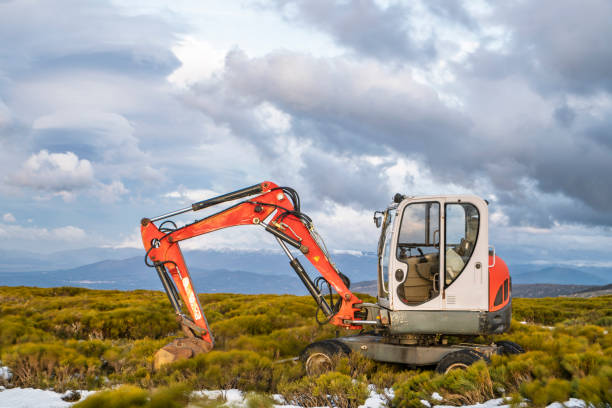 Excavator at a ski resort ready to clear the road and surrounding area of ​​snow