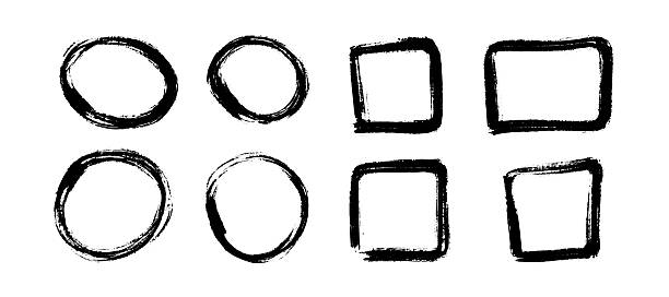 istock Dry paint stain set. Black grunge ink frame collection. Square and circle brush stroke element pack. Hand drawn charcoal border bundle for poster design, banner, template, text box, collage. Vector 2206131402