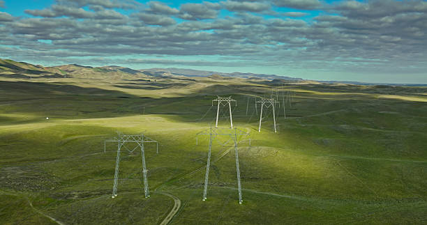 Power Lines in California Central Valley - Aerial