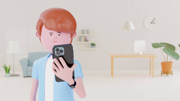 istock 3d Animation cartoon young businessman using smartphone. 4k. 2206143204