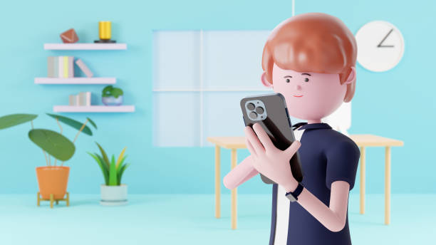 istock 3d Animation cartoon young businessman using smartphone. 4k. 2206143791
