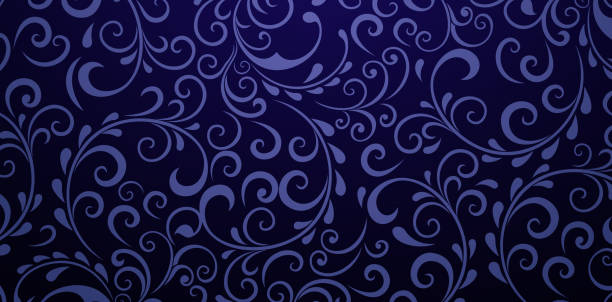 dark blue seamless pattern with floral swirls in the style of baroque backgrounds for wallpaper the bedroom, patterned fills, webs pages, surface textures, books covers, fabric printing textile, tiles