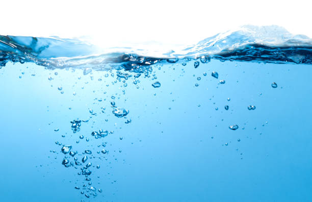 istock Motion of Air Bubbles Float Up Under Water. Water Wave, Pure Drinking Water, Oxygen Relaxation. Blue Water Textured on White Background. 2206158895