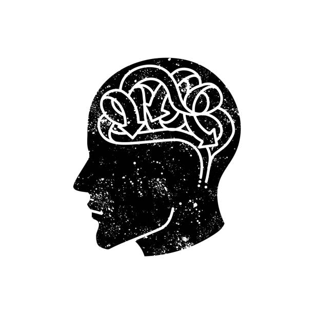 Mental health human brain black hand drawn icon in grunge look
