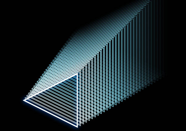 3d illustration of blue gradient neon triangles on a black background with text space