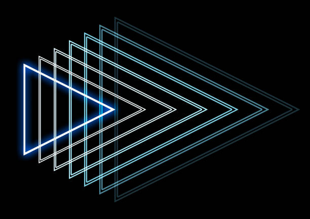 3d illustration of blue gradient neon triangles on a black background with text space