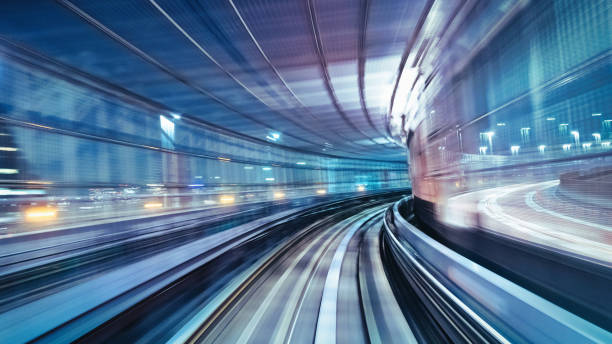 istock Speeding Train Abstract Odaiba Tokyo Japan 2206165107