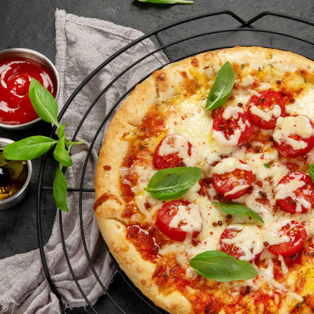 Freshly baked pizza.
