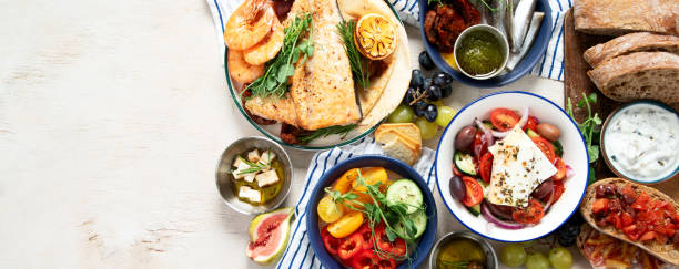 istock Mediterranean theme food table scene. 2206165727