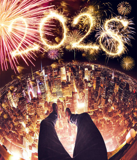 man watching the fireworks for the new year