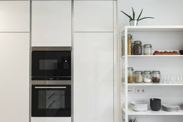 Stainless appliances in domestic kitchen