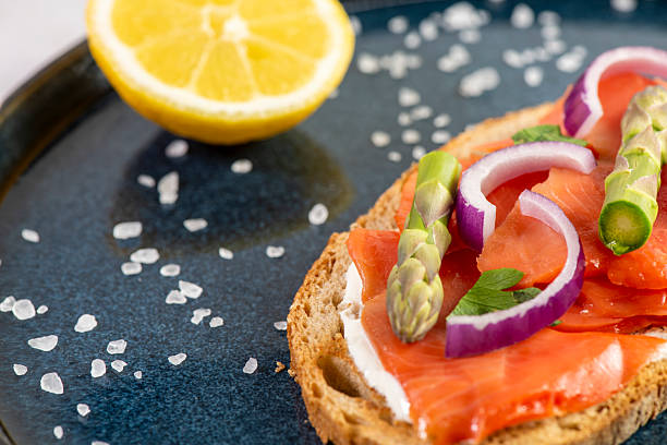 Sandwiches with salted salmon and asparagus