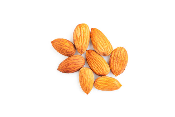 istock Roasted almond nuts isolated on white background, Almond Kernels 2206194277
