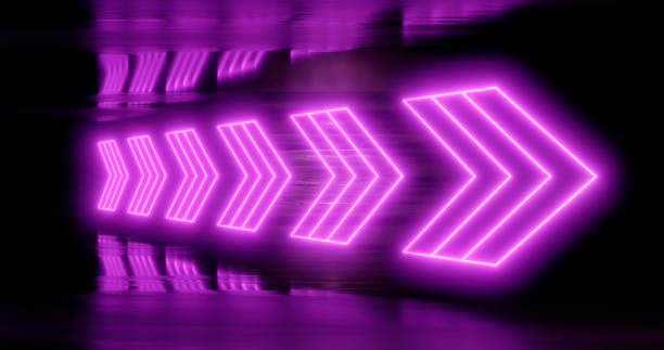 istock 3d render. Geometric figure in neon light against a dark tunnel. Laser glow. 2206201154