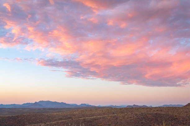 istock Dramatic pink sunset over the grass fields in the Big Bend National Park Desert in Texas 2206204276