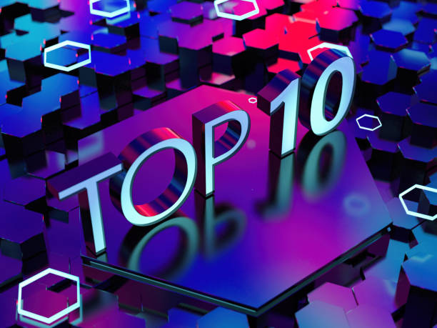 istock Top 10 Sign on Hexagon Platform with Colorful Neon Lights 2206214872