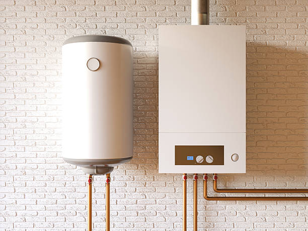istock Modern Sustainable Heat Pump with Gas home boiler with Electronic Control Panel 2206215617