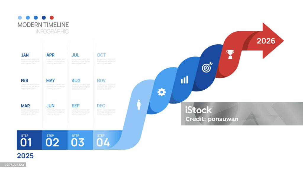 glossy button timeline with business icons and arrow... Infographic Arrow Business Step Timeline Template Element Timeline ...