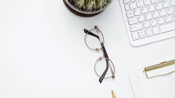 istock Office workspace and productivity concept. Flat lay composition with copy space 2206223607