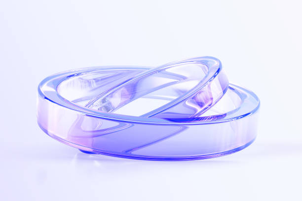 istock 3d abstract glass holographic transparent circles. Crystal glossy rings with motion effect, blue pink gradient. Render iridescent light geometric circular lines, isolated art object 2206224162
