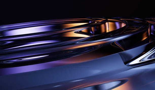 istock Abstract 3d black background with glass transparent circular lines, neon light rainbow spectrum texture. Holographic dark bg with crystal render rings and morphism motion blur effect 2206224163