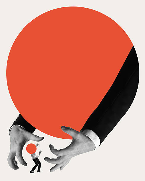 istock Corporate dominance. Small businessman overshadowed by massive corporate forces, symbolizing market monopoly, power, financial pressure 2206224245